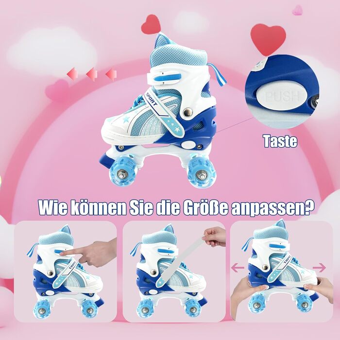 Ролики для дівчаток 4-12 років - регульовані ролики для дітей, для дому та вулиці (L(36-39 EU/240-270 mm), блакитний 702)