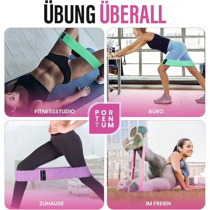 Еластичні гумки для фітнесу Portentum Resistance Bands (3 рівні опору) - для йоги, силових тренувань, фітнесу. Набір Terra Bands (рожевий, зелений, фіолетовий)