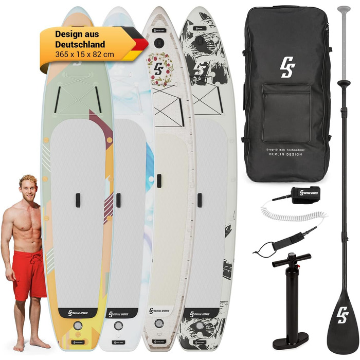 Надувна SUP-дошка Capital Sports Eco Shore All Rounder 365 з веслом і насосом для дорослих і дітей, комплект для падлбордингу з сумкою для транспортування