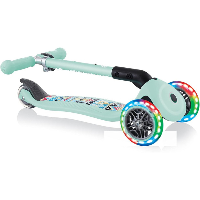 Дитячий триколісний самокат GLOBBER JUNIOR Foldable Fantasy Lights з LED колесами 120/80 мм, ABEC 5, складаний