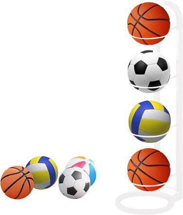 Стійка для зберігання м'ячів: баскетбол, футбол, волейбол (біла, 4-ярусна)