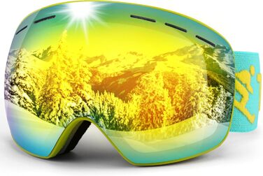 Лижна маска Trusiel для жінок і чоловіків, антифог, OTG, для окулярів, UV400, сумісна з шоломом, зелена (VLT 14%)