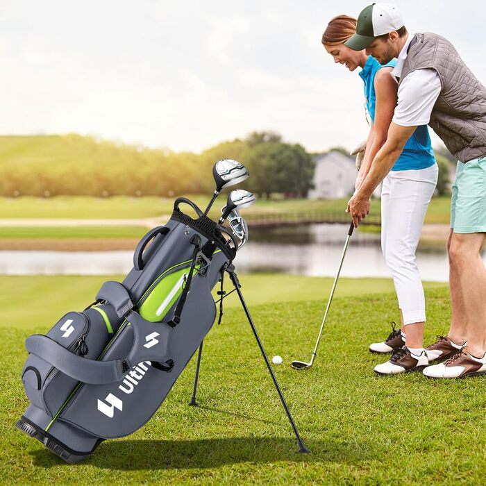 Стенд-сумка для гольфу COSTWAY з 8 відділеннями та водонепроникним чохлом, легка сумка для гольфу з 5 кишенями та підставкою, сумка-пенал, портативна для чоловіків та жінок, сірого кольору