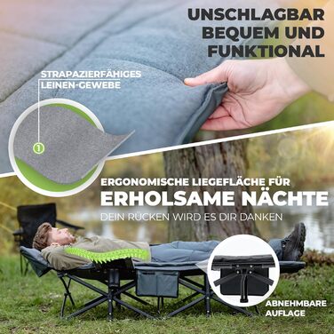 NORDICTRAILS Кемпінгове ліжко NORDICTRAILS - XXL розкладне ліжко для кемпінгу | Зручне, легке та широке для відпочинку на природі | Гостьове ліжко, ліжко для риболовлі, розкладне ліжко з суперм'яким матрацом. Сіре.