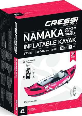 Надувний каяк Cressi Namaka 8'2'' з трьома камерами та регульованими сидіннями, червоний, універсальний розмір