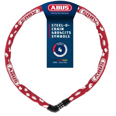 Дитячий ланцюговий замок ABUS Steel-O-Chain 4804C SYMBOLS з кодовим замком, червоний, 75 см, рівень безпеки 4