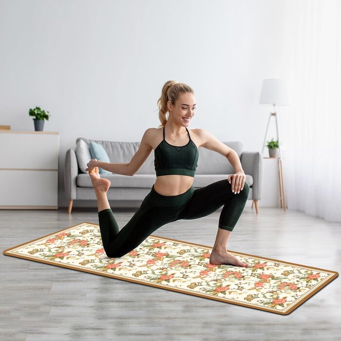 Йога мат Haquno Extra dicke 6 мм – антиковзка тренувальна килимок для HIIT, Pilates, дому та з безкоштовним ремінком для перенесення, чорний (з легким квітковим дизайном)
