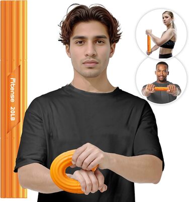 Fitense Flex Therapie Bar Kit: Розвантажувач для зап'ястя (помаранчевий) для тенісного ліктя, гольфарського ліктя та тендиніту. Тренажер для рук, збільшення сили хвата.