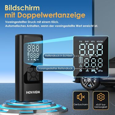 Електричний портативний компресор HOVVIDA 150 PSI 5200 мА·г, бездротовий, для авто, мотоцикла, велосипеда, м'ячів, LED, авто-відключення