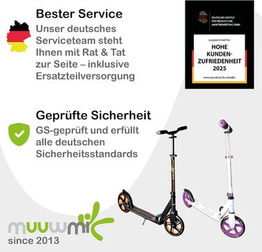 Скутер Muuwmi Pro з алюмінію – для дітей та дорослих, 215 мм, ABEC 7, регульована висота, GS-сертифікований, помаранчевий