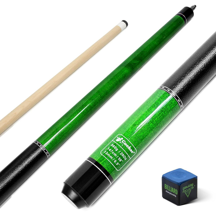 Кю-бар Pool-Queues: кий для більярду, 147 см, для дорослих, 2 частини, ручка з екошкіри, різні кольори (7 кольорів), вага 510-595 г