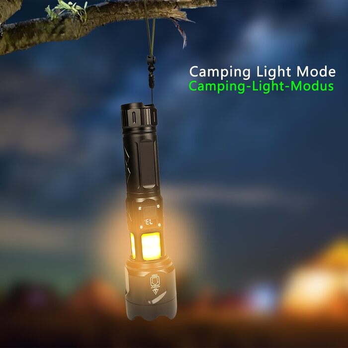 Ліхтар LED KZK 500000 Люмен, Потужний, Zoom, 360° COB, IP67 Водостійкий, 7 Режимів, для Кемпінгу, Риболовлі, Аварійних Ситуацій, на Відкритому Повітрі