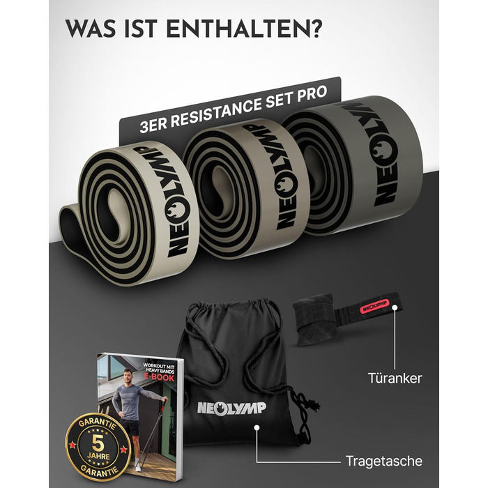 Набір еластичних стрічок для фітнесу Neolymp з електронною книгою: 3 шт. (вага 22-116 кг)