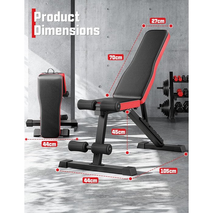 Регульована складана лава для тренувань з 9-рівневим налаштуванням спинки, чорна. Максимальне навантаження: 300 кг