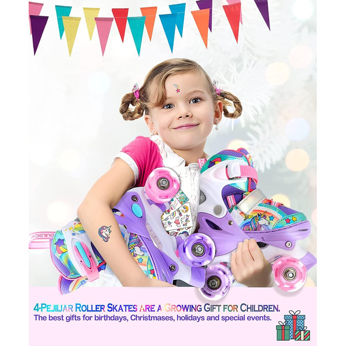 Дитячі ролики Kinder Einhorn для дівчаток, 3-6 років, з підсвічуванням, регульовані, для початківців, фіолетові. XS (26-29)