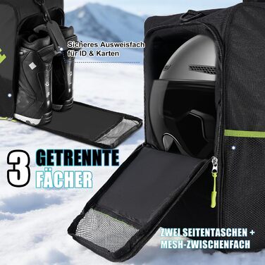 Чохол для лижних черевиків Hikeen з відділенням для шолома: містка сумка для лижних черевиків та шолома з вентиляцією, зручною конструкцією та EVA-вкладкою, з плечовими ременями, об'єм 40L