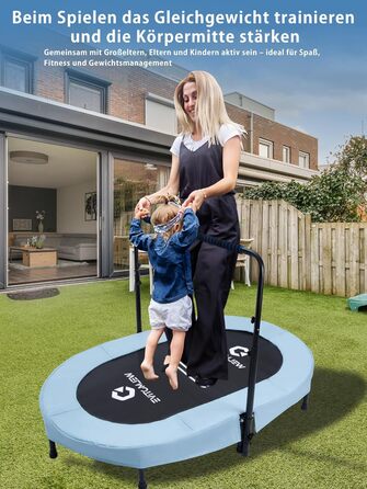 Батут овальний для дому 2 осіб, до 150 кг, синій з ручками - для дітей та дорослих, фітнес, розвиток м'язів