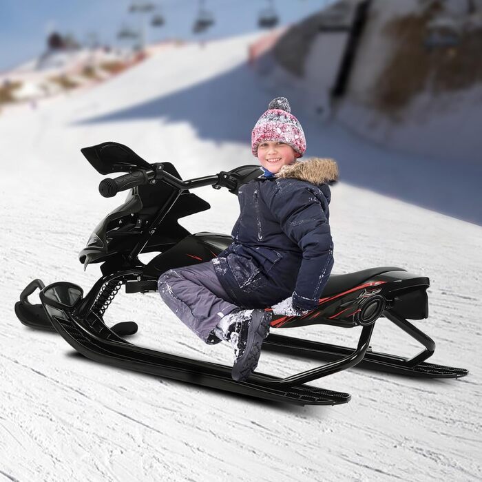 Слалом-санчата з гальмами, автоматичним тросом, рулем та амортизаторами для дітей та дорослих, вантажопідйомність до 80 кг, чорного кольору