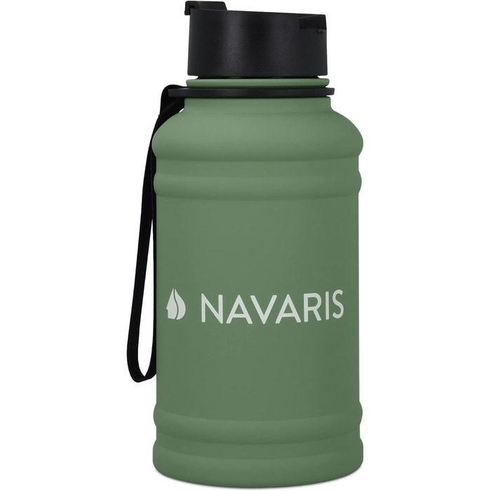 Спортивна пляшка Navaris 1,3 л з нержавіючої сталі, темно-зелена, для фітнесу та тренажерної зали