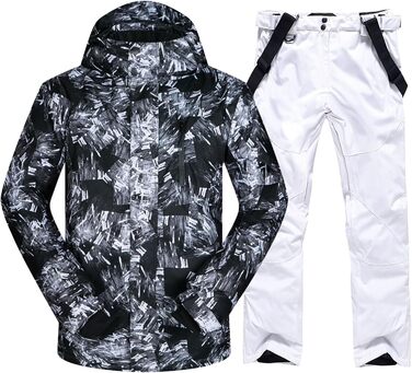 Чоловічий комплект гірськолижний: куртка та штани ALSOGO, водонепроникний, вітронепроникний, з капюшоном, для сноуборду та гірських лиж, комплект 2 шт. (M, 336-White)