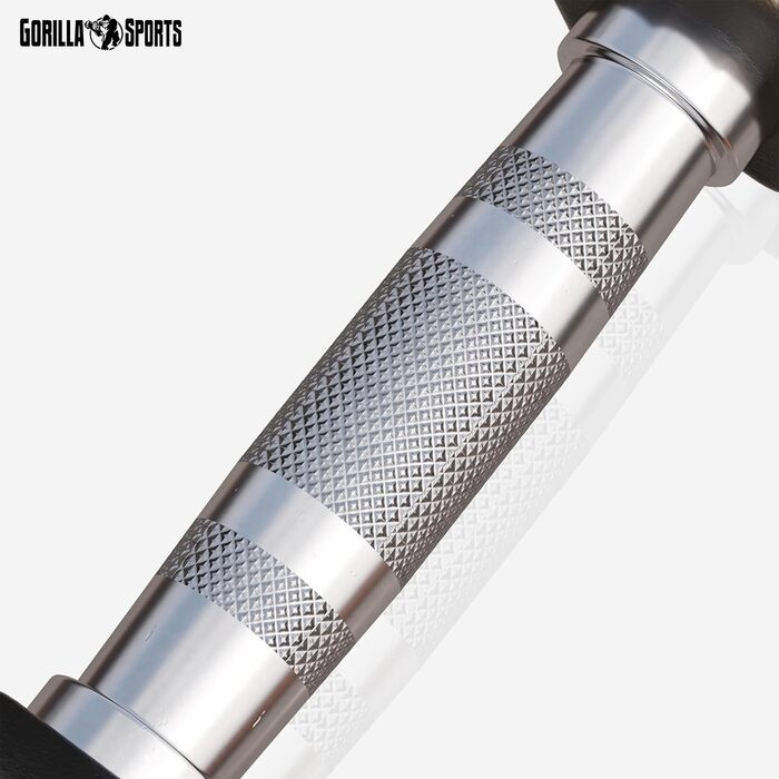 Гантелі GORILLA SPORTS Hexagon 50 кг – шестигранні, гумові, чавунні, рифлений хромований гриф, чорні, для фітнесу та силових тренувань