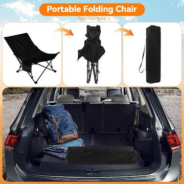Складний стілець для кемпінгу, риболовлі та відпочинку на природі (150 кг), чорний