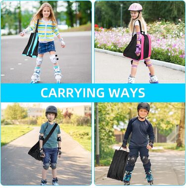 Сумка для роликових ковзанів для дітей, сумка для фігурного катання з регульованими ремінцями, сумка для ковзанів з ручками, сумка для хокею з блискавкою та відділеннями, блакитна