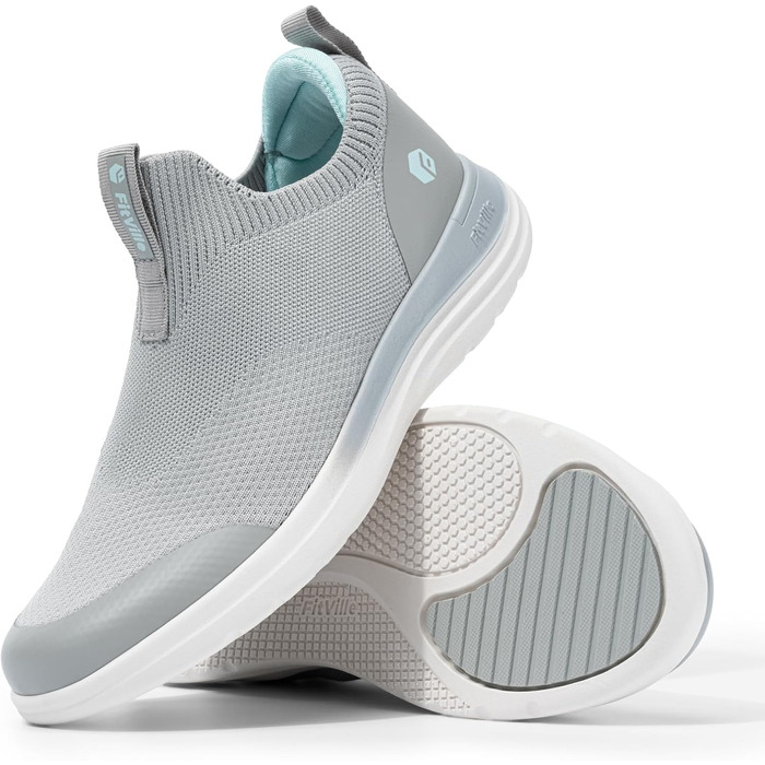 FitVille Кросівки Slip-on для жінок, широка колодка, для ходьби, дихаючі, легкі, спортивні, фітнес, джогінг, Outdoor, Gym, BriskWalk V3 (39 EU, сірий)