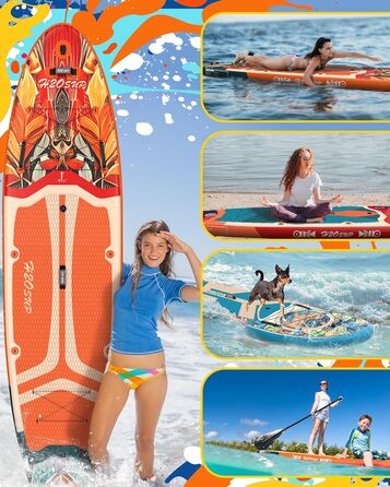 Надувний SUP-борд H2OSUP Stand Up Paddling Board - широка дошка для паділбордингу з преміум аксесуарами, стабільна для будь-якого рівня підготовки (Помаранчевий)