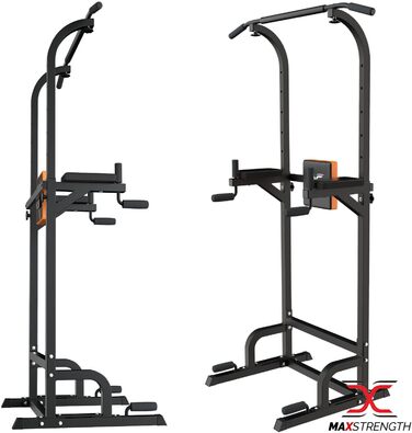 MAXSTRENGTH Багатофункціональний турнік-стійка для віджимань, вертикальне піднімання колін, турнік для підтягувань, чорний