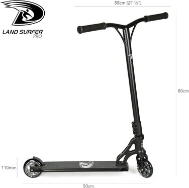 Трюковий самокат Land Surfer PRO X для дітей від 8 років і підлітків, 360° дека, 100 мм PU-колеса ABEC-9, для складних трюків, матовий чорний