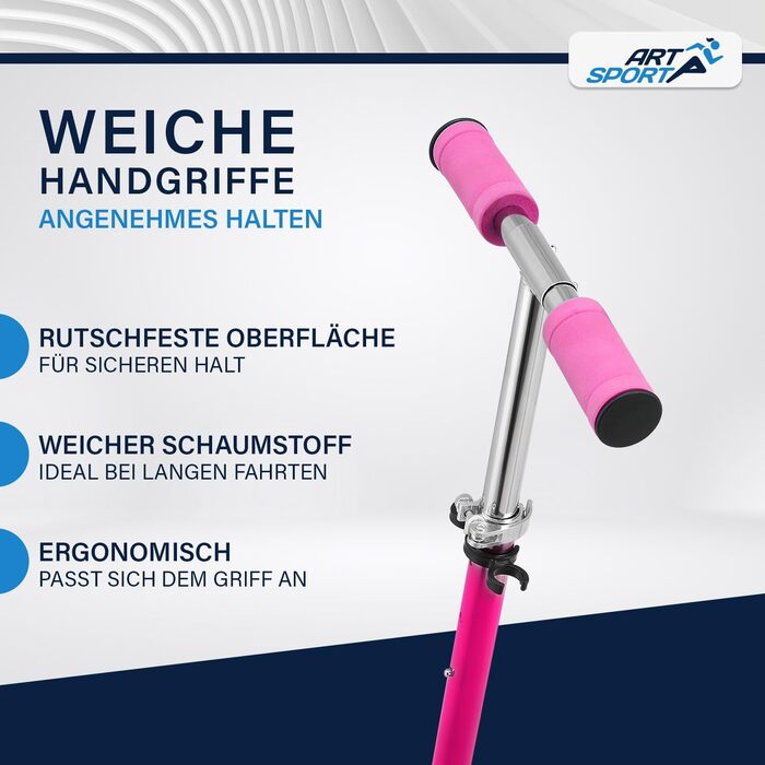 Самокат ArtSport Cityroller Big Wheel 205мм, рожевий - дитячий самокат від 3 років, до 100 кг, складаний, з регульованою висотою