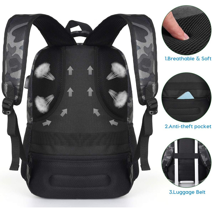 Рюкзак для ноутбука YAMTION 35L, водонепроникний, з USB-портом, для чоловіків і жінок, шкільний