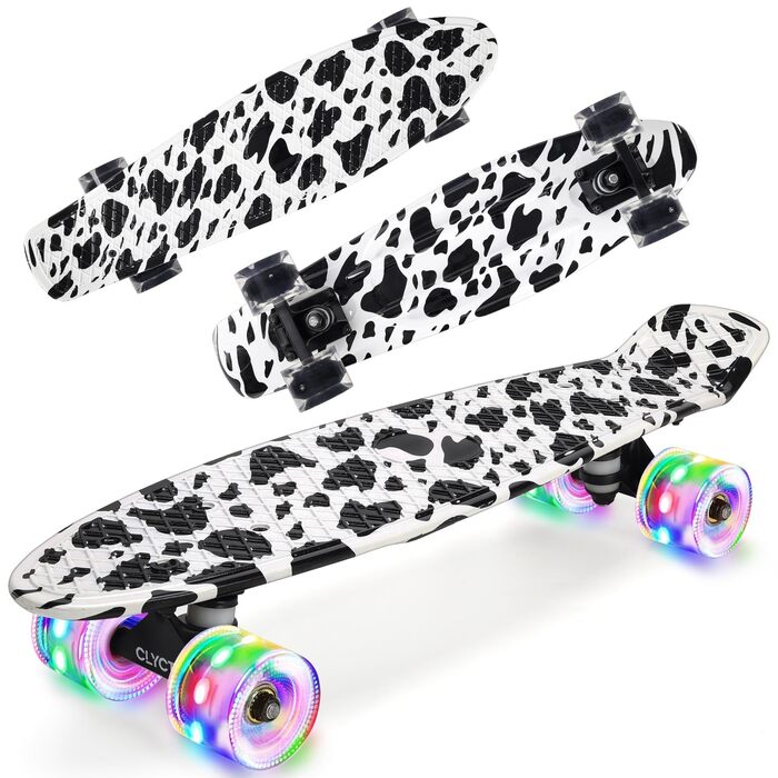 Скейтборд CLYCTIP Mini Cruiser 22 дюйми з підсвічуванням та ABEC-11 підшипниками для дітей та початківців, білий
