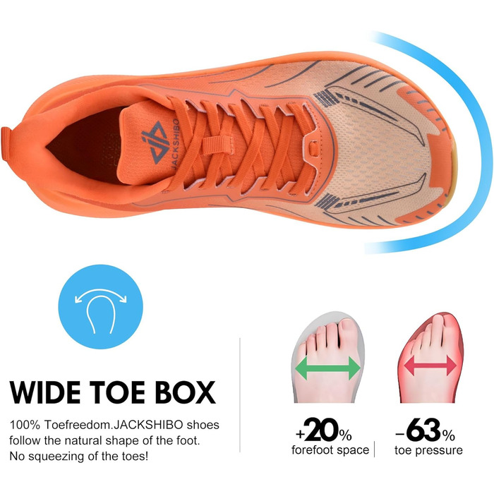 Чоловічі кросівки JACKSHIBO з широкою передньою частиною та підтримкою стопи. Ідеальні для бігу, ходьби, тенісу та ортопедичної підтримки плоскостопості. Широкі, зручні, з товстою підошвою, розмір 46 EU, колір: помаранчевий, візерунок 