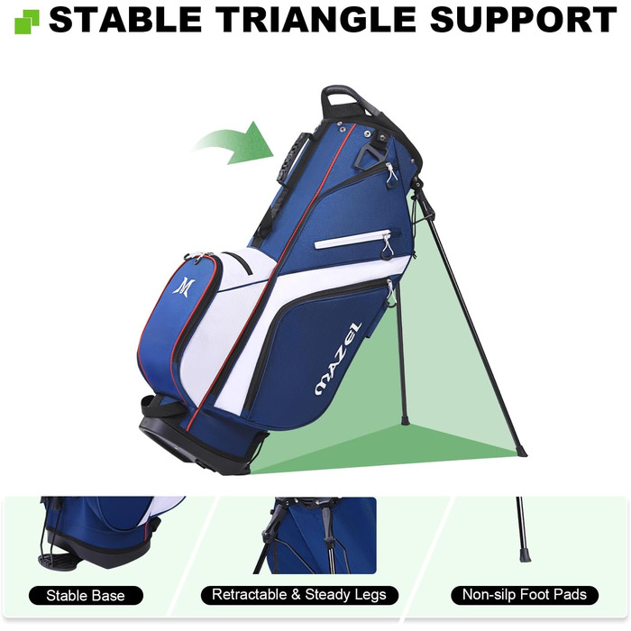 Гольф-сумка MAZEL з 6-ма перегородками, 7 водонепроникними кишенями, великим об'ємом, водонепроникним матеріалом та посиленим підпоясним ременем, легка, синього кольору
