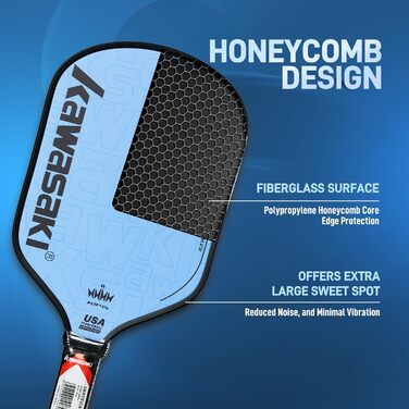 Рікетбол ракетка Kawasaki T700 з карбоновою поверхнею 14 мм, серцевиною з PP Honeycomb (CFS), схвалена USAPA, для змагань, з чохлом/намотуванням (серія King 6) Коричнева