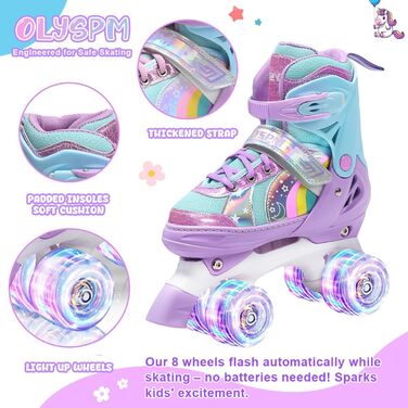 Дитячі ролики для катання, ролики для дівчаток та хлопчиків, регульовані, з LED, фіолетові, з сумкою для зберігання