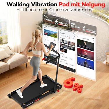 Sperax 4-в-1 Віброплатформа та біговий доріжка для дому, 0.3-6 км/год, 400W, без монтажу, чорно-червоний