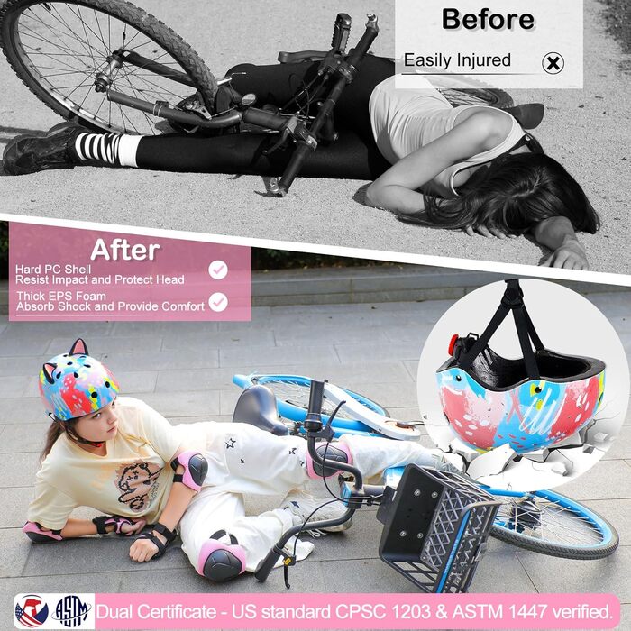 Дитячий шолом Unicorn Castle для велосипеда, 8-14 років, комплект наколінників та налокітників, блакитний/рожевий