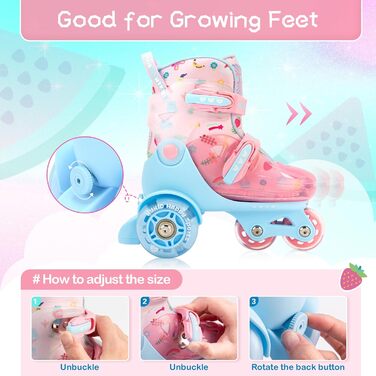 Дитячі ролики для дівчаток, 4 розміри, регульовані, безпечні, дихаюче матеріалу, легкі, для початківців (fruit, XS: 25-27.5 EU)