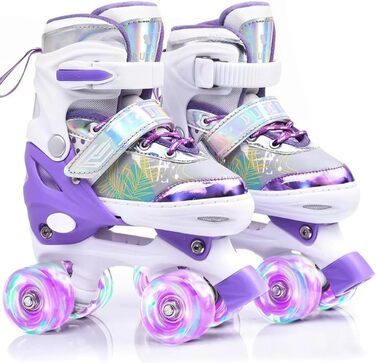 Роликові ковзани для дітей та дорослих ERAN з LED підсвічуванням. Комфортні ролики для юнаків та початківців. Ідеальний подарунок на Різдво та день народження (фіолетовий, M)