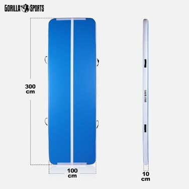 Надувний гімнастичний мат GORILLA SPORTS 3м/5м, 10 см, з електричним насосом і сумкою – для тренувань, йоги, фітнесу, тумблінгу