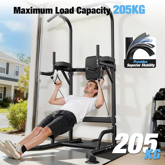 Багатофункціональна турнікова станція Dskeuzeew Power Tower для домашнього фітнесу, стійка для підтягувань та брусів, макс. навантаження 205 кг, чорна