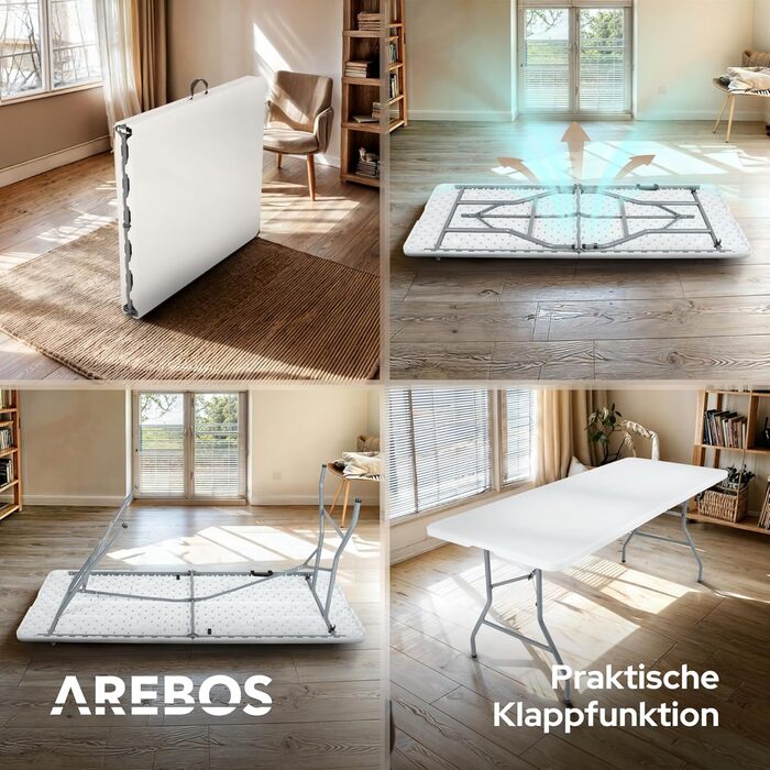 Складаний садовий стіл Arebos Buffettisch 182x74x74 см | Стіл для відпочинку, вечірок, кемпінгу | Білий