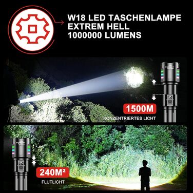 Ліхтарик WOWNIGHT LED акумуляторний, тактичний, 5 режимів, регулювання яскравості, для кемпінгу та надзвичайних ситуацій, чорний