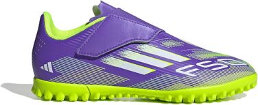 Дитячі футбольні бутси adidas F50 Club Hook and Loop для гри на траві, розмір 34 EU, фіолетовий/білий/лимонний