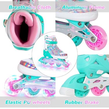 Дитячі ролики Nattork для дівчаток, 4 розміри, регульовані, ролики-коньки з бантиком (блакитний, Small (27-31 EU))