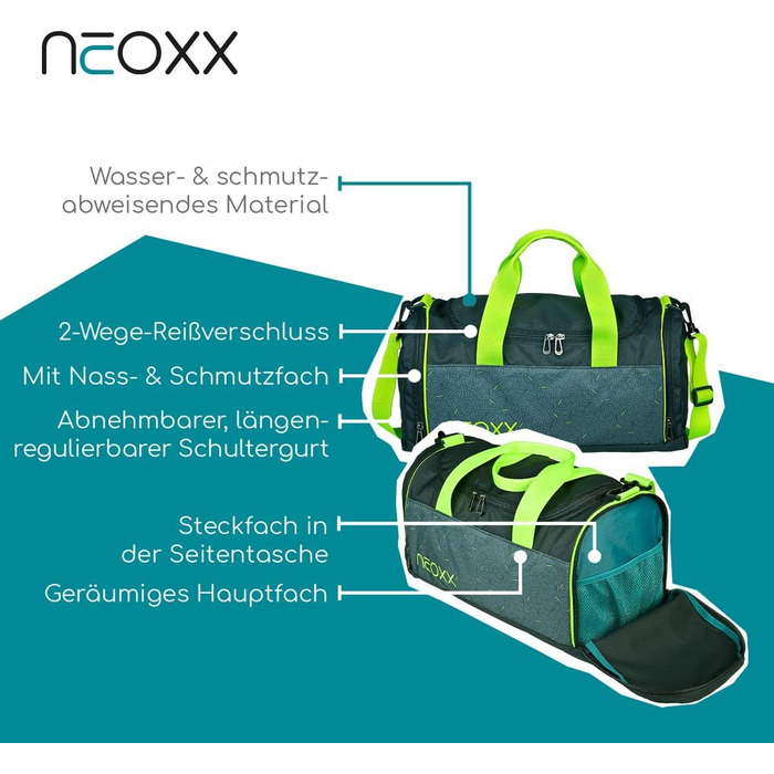 Дитяча спортивна сумка neoxx для хлопчиків і дівчат, сіра – дорожня сумка з вологовідділенням для тренувань, фітнесу, школи, плавання