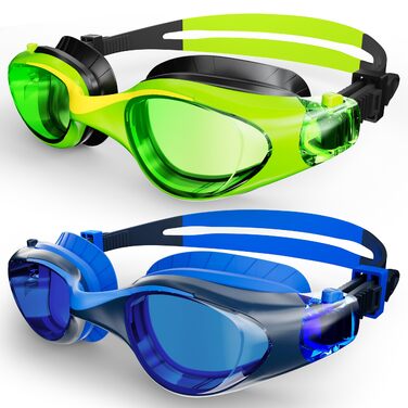 Дитячі окуляри для плавання Schwimmbrille: з UV-захистом та антифогом, водонепроникні, для хлопчиків та дівчаток 6-14 років (Чорно-сині + Зелені)